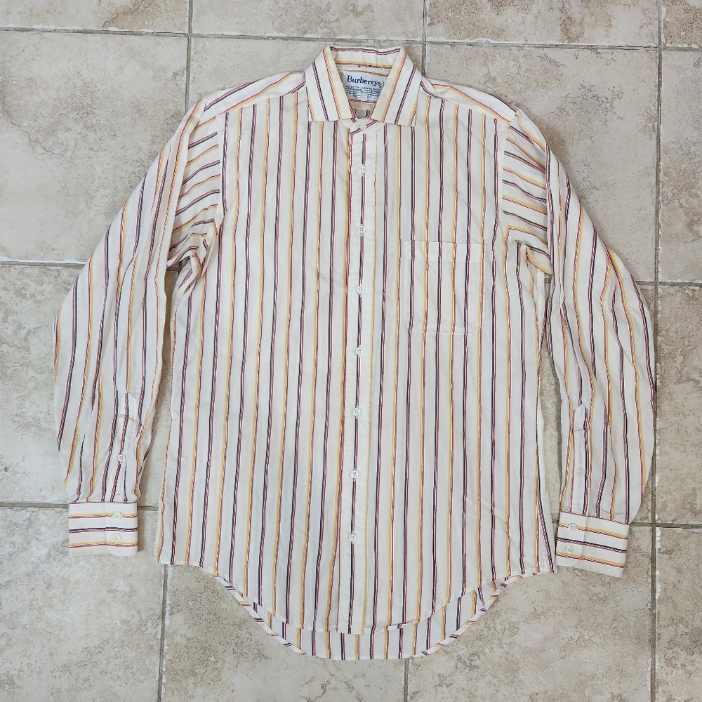 Vintage Burberrys Burberry Red-Yellow-Black Striped Dress Shirt  15 1/2 -35